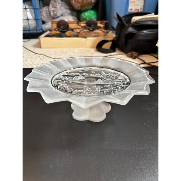 Vintage Mikasa Silent Night Frosted Glass Pedestal Bon Bon Plate Footed 9" Chris - Picture 8 of 11